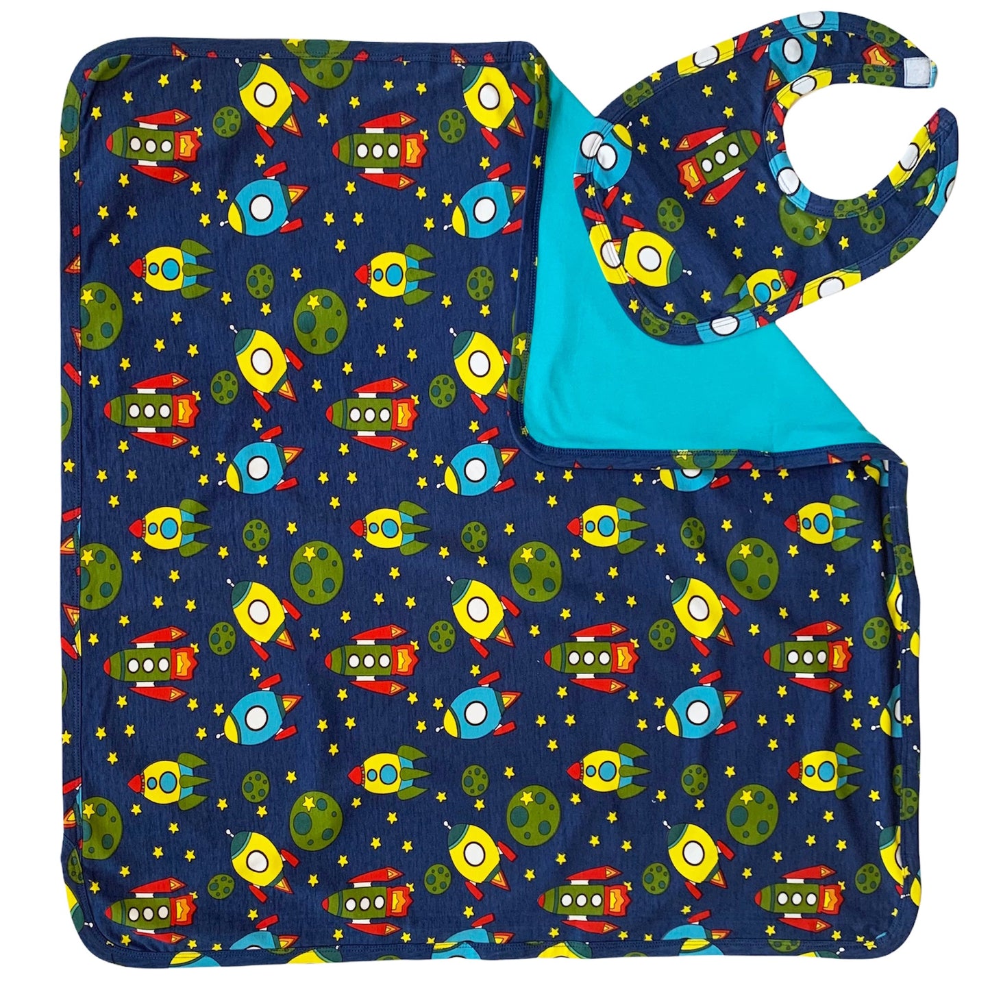 AnnLoren Baby Toddler Boy Space Ship Blanket & Bib Gift Set 2 pc Knit - Craze Trends