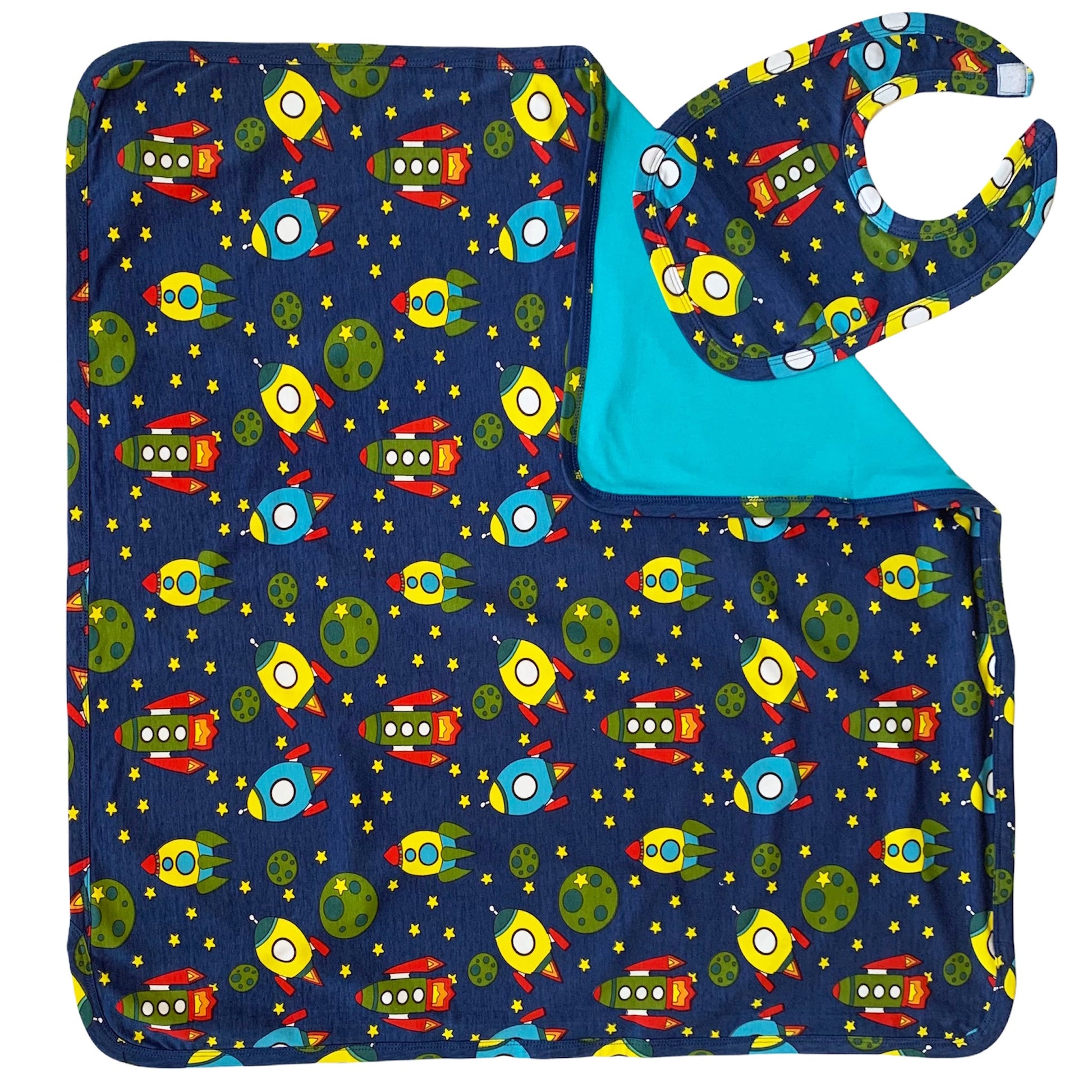 AnnLoren Baby Toddler Boy Space Ship Blanket & Bib Gift Set 2 pc Knit - Craze Trends