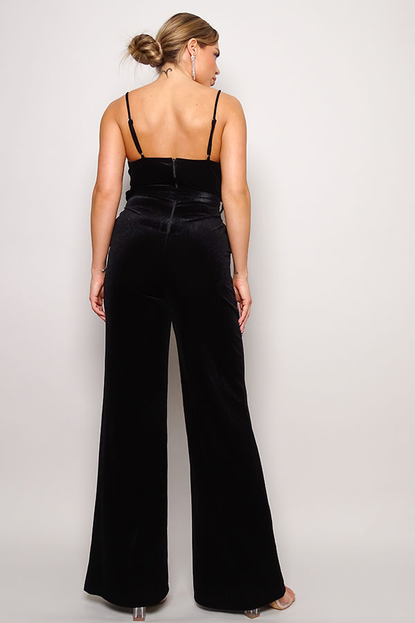 Samba Rhinestone Belt Velvet Jumpsuit - Craze Trends