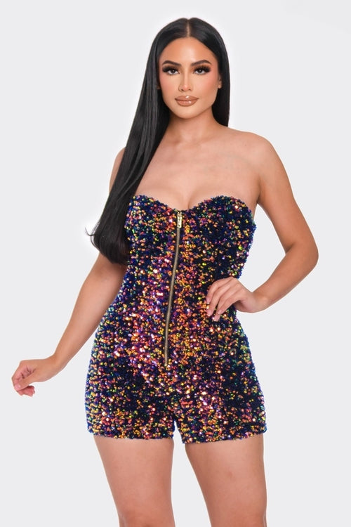 Multi Sequins Tube Top Romper - Craze Trends