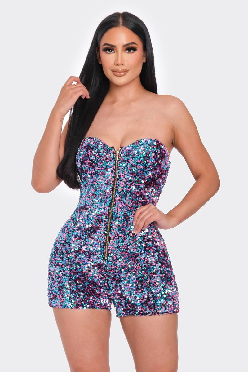 Multi Sequins Tube Top Romper - Craze Trends