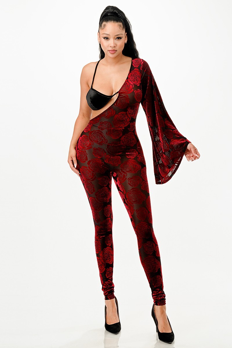 Velvet Flocking Jumpsuit/bell Sleeve - Craze Trends