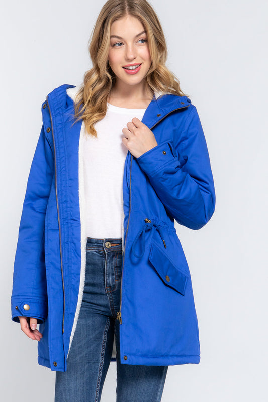 Fleece Lined Fur Hoodie Utility Jacket - Craze Trends