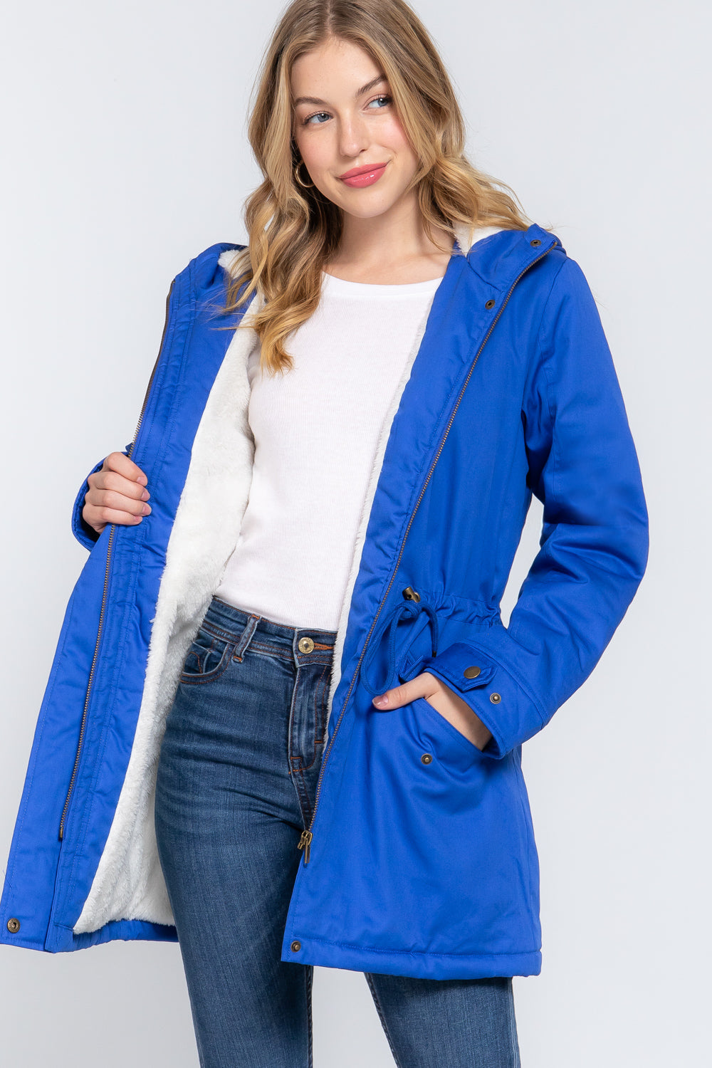 Fleece Lined Fur Hoodie Utility Jacket - Craze Trends