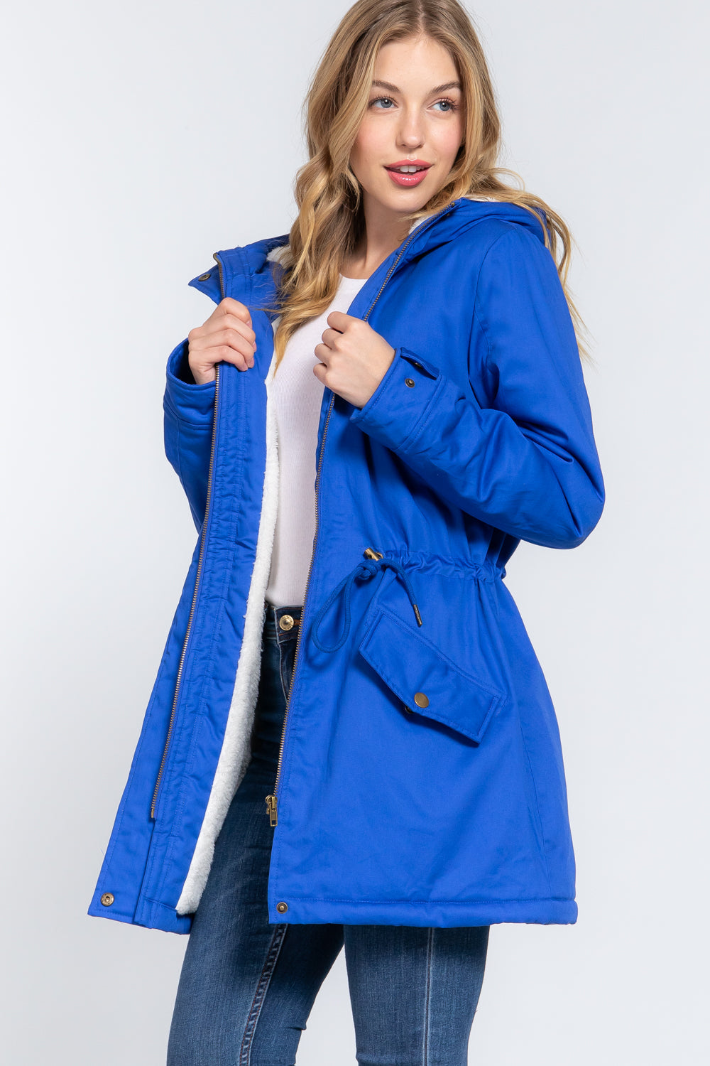 Fleece Lined Fur Hoodie Utility Jacket - Craze Trends