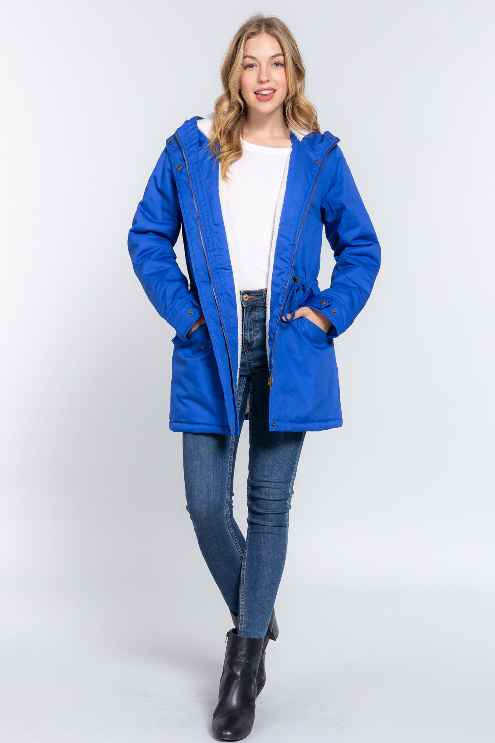 Fleece Lined Fur Hoodie Utility Jacket - Craze Trends