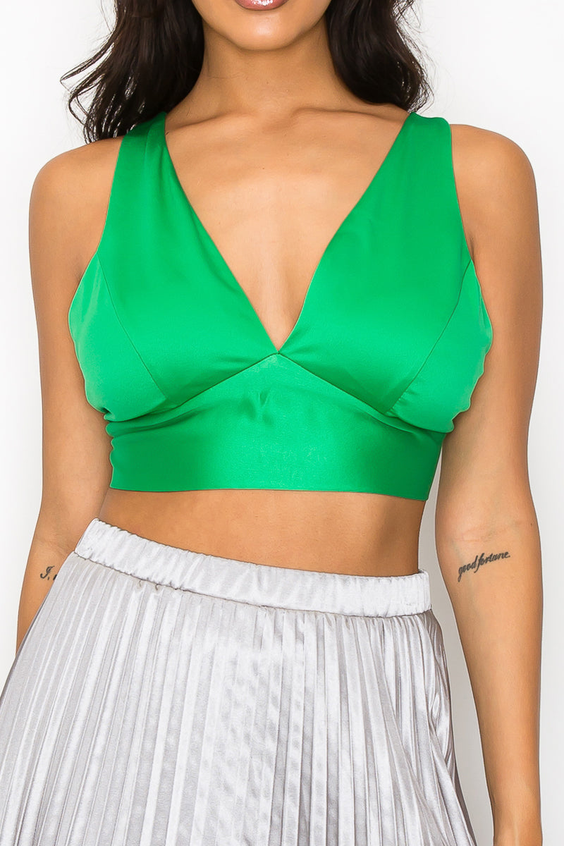 Smock V-neck Satin Bra Top - Craze Trends