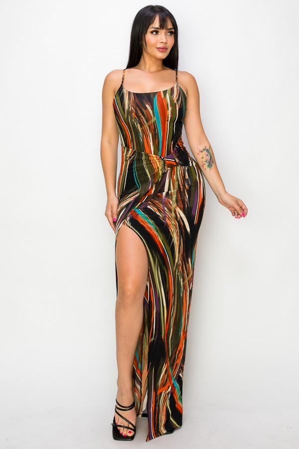 Split Thigh Multicolor Long Dress - Craze Trends