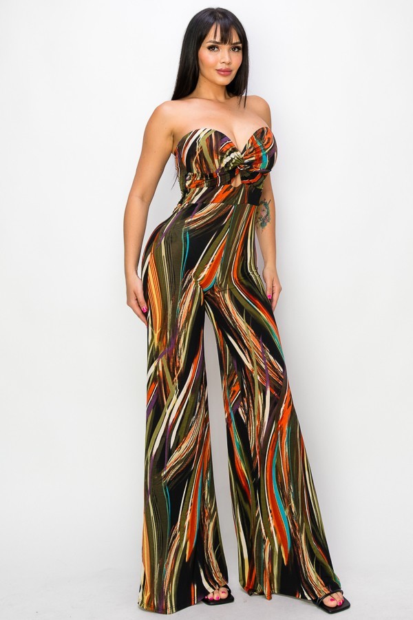 Allover Print Twist Front Wide Leg Jumpsuit - Craze Trends