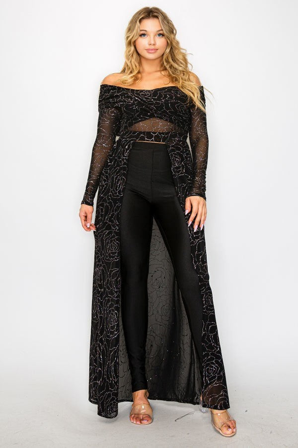 Plus Mesh Glitter See-through -cross Shoulder Wrap Maxi Dress - Craze Trends