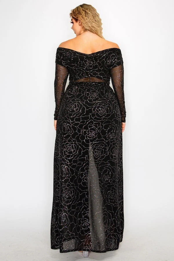 Plus Mesh Glitter See-through -cross Shoulder Wrap Maxi Dress - Craze Trends