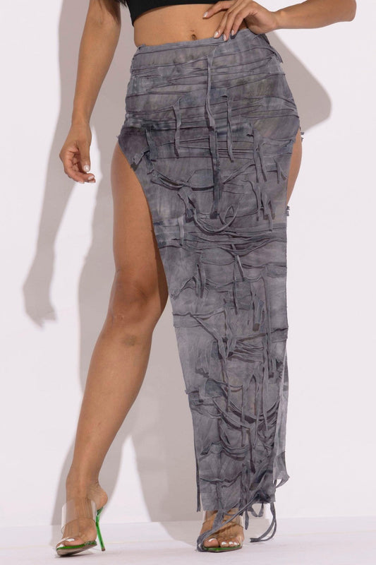 Distressed Thigh Slit Maxi Skirt - Craze Trends