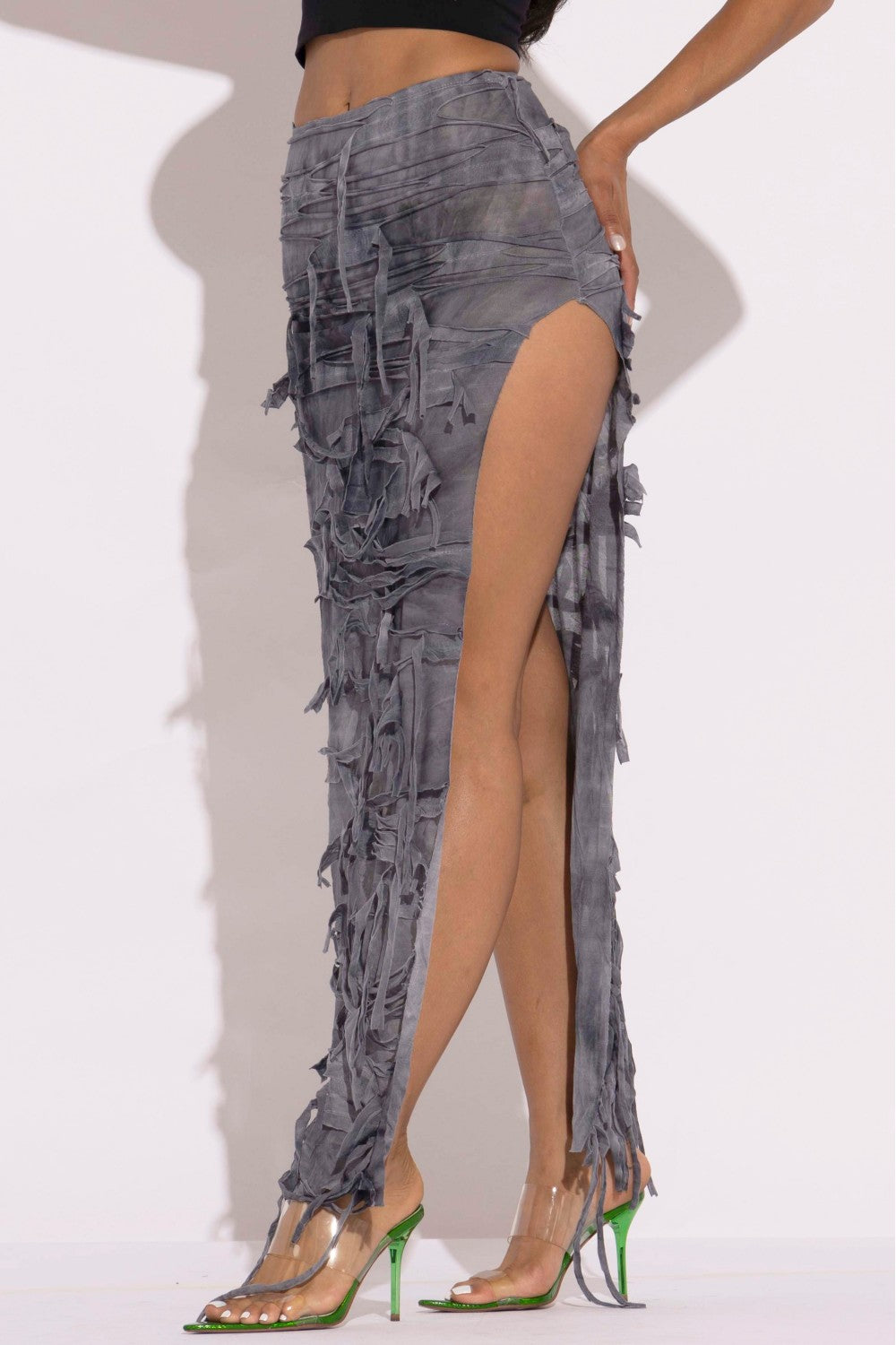 Distressed Thigh Slit Maxi Skirt - Craze Trends