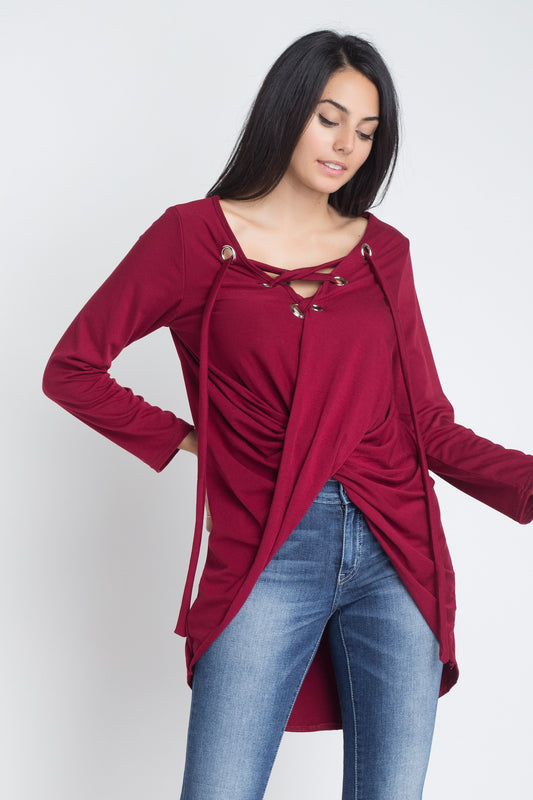 Women's Lace Up Wrap Long Sleeve Top - Craze Trends