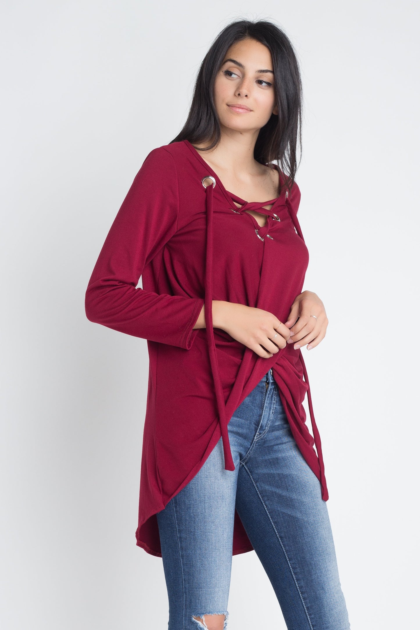 Women's Lace Up Wrap Long Sleeve Top - Craze Trends