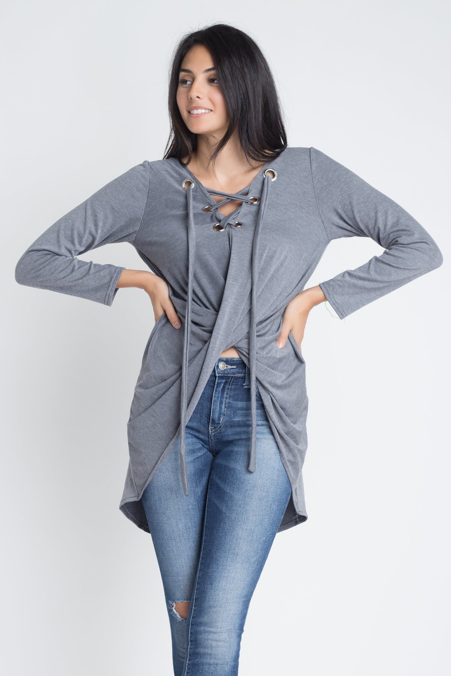 Women's Lace Up Wrap Long Sleeve Top - Craze Trends