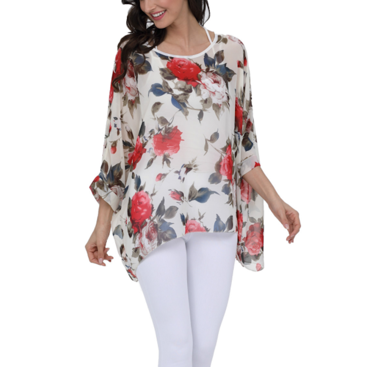 Womens Rose Floral Print Chiffon Top - Craze Trends