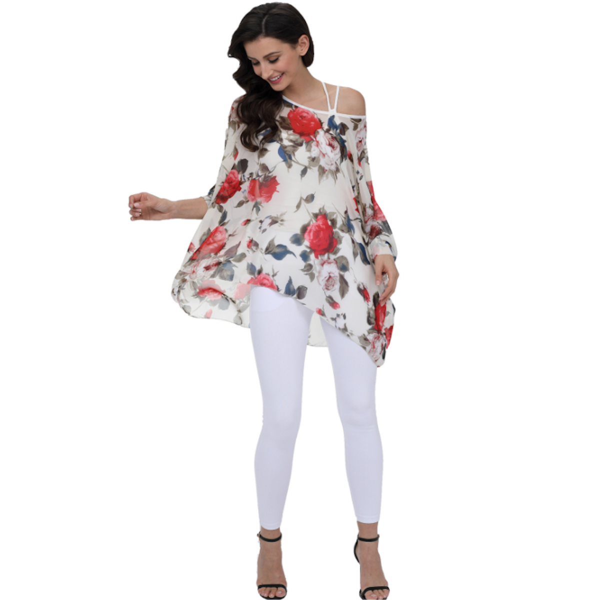 Womens Rose Floral Print Chiffon Top - Craze Trends