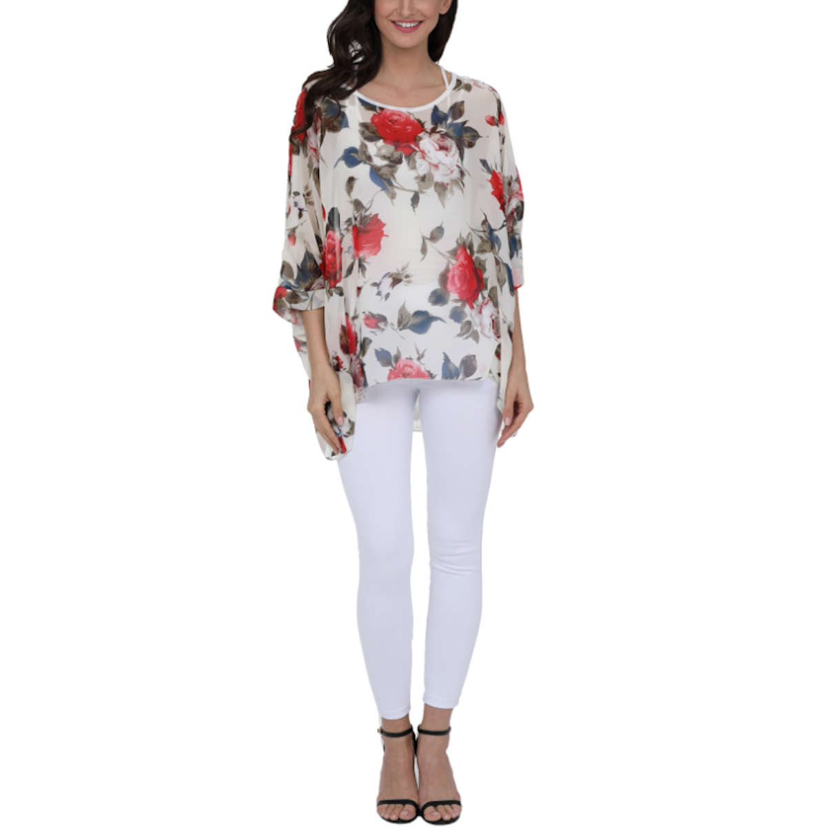 Womens Rose Floral Print Chiffon Top - Craze Trends