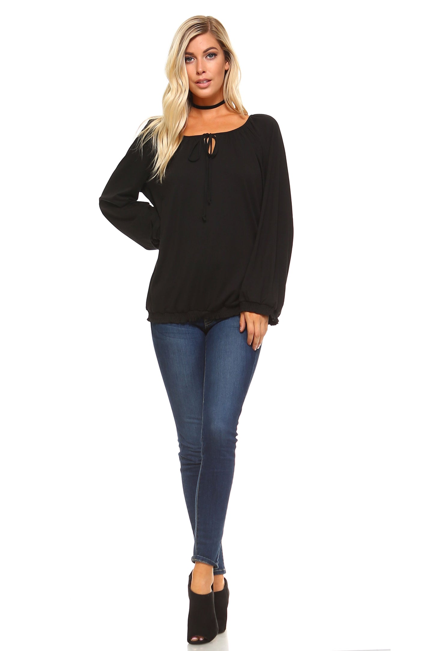 Women's Long Sleeve Solid Peasant Top - Craze Trends