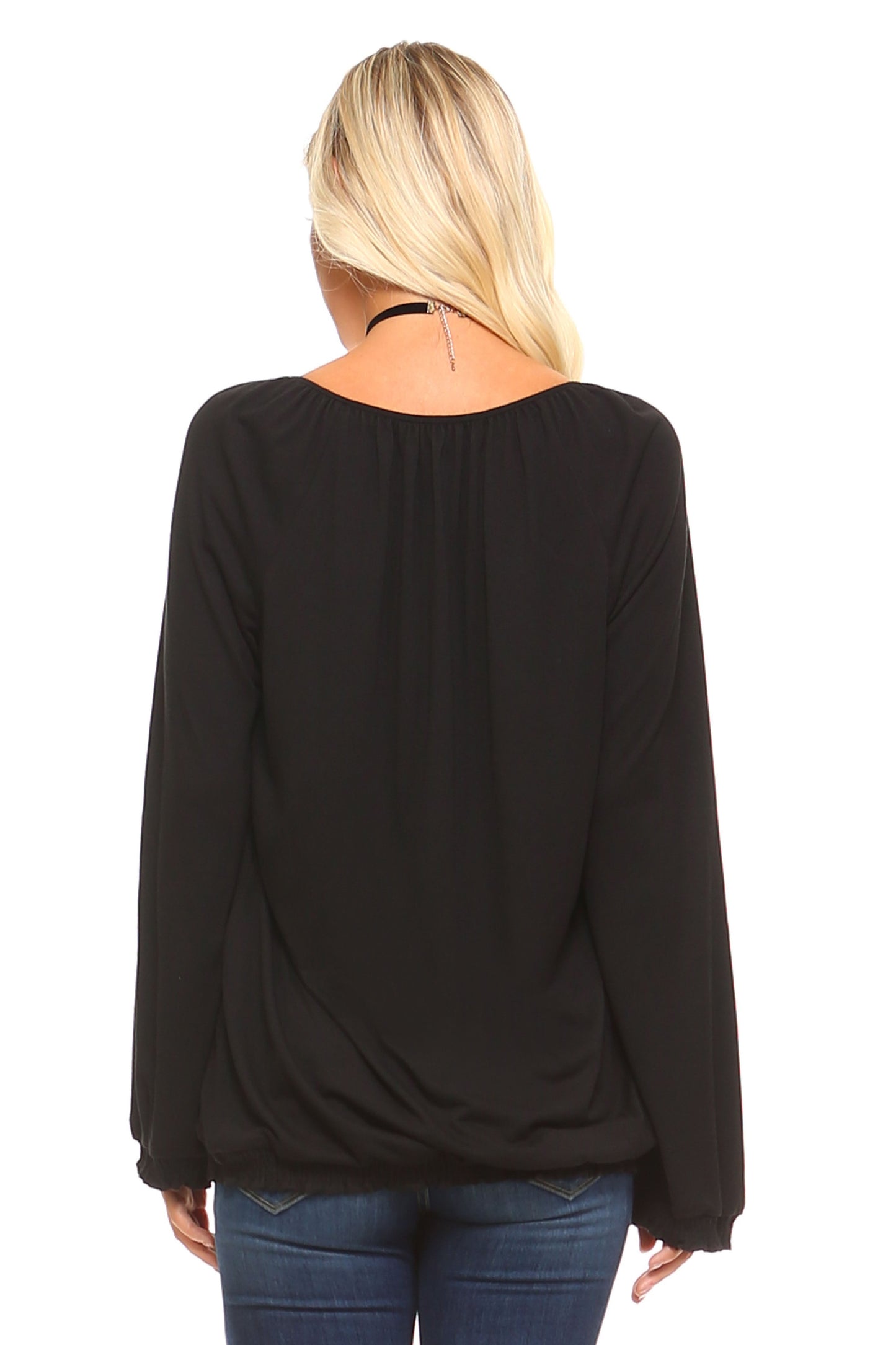 Women's Long Sleeve Solid Peasant Top - Craze Trends