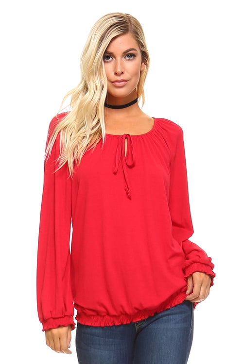 Women's Long Sleeve Solid Peasant Top - Craze Trends