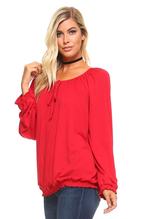 Women's Long Sleeve Solid Peasant Top - Craze Trends