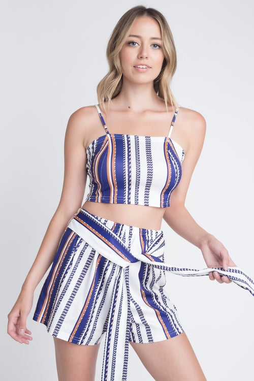 Women's Unique Stripe Printed 2pc Set with Tie - Craze Trends