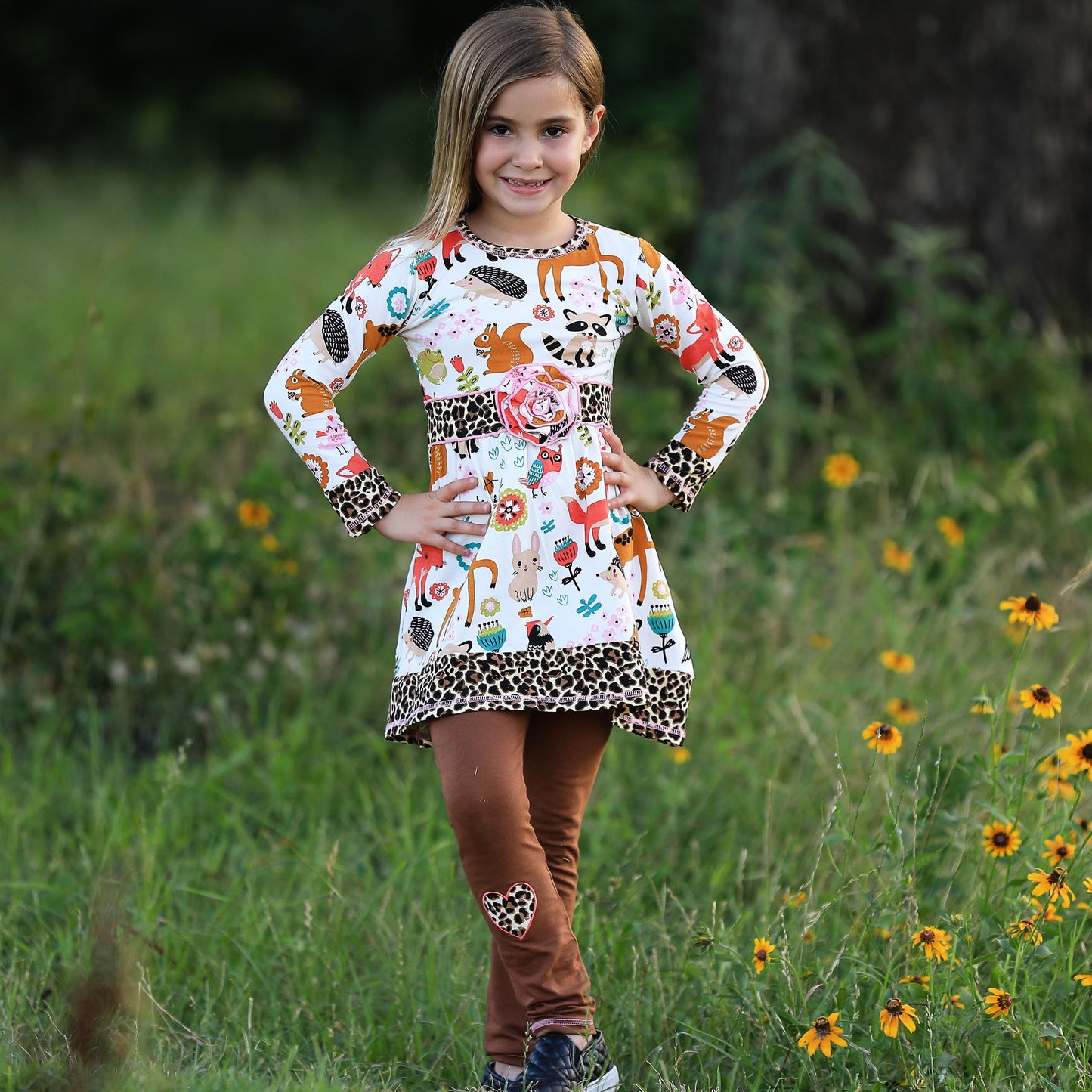 AnnLoren Big Little Girls Boutique Fall Forest Fox and Friends Dress & - Craze Trends