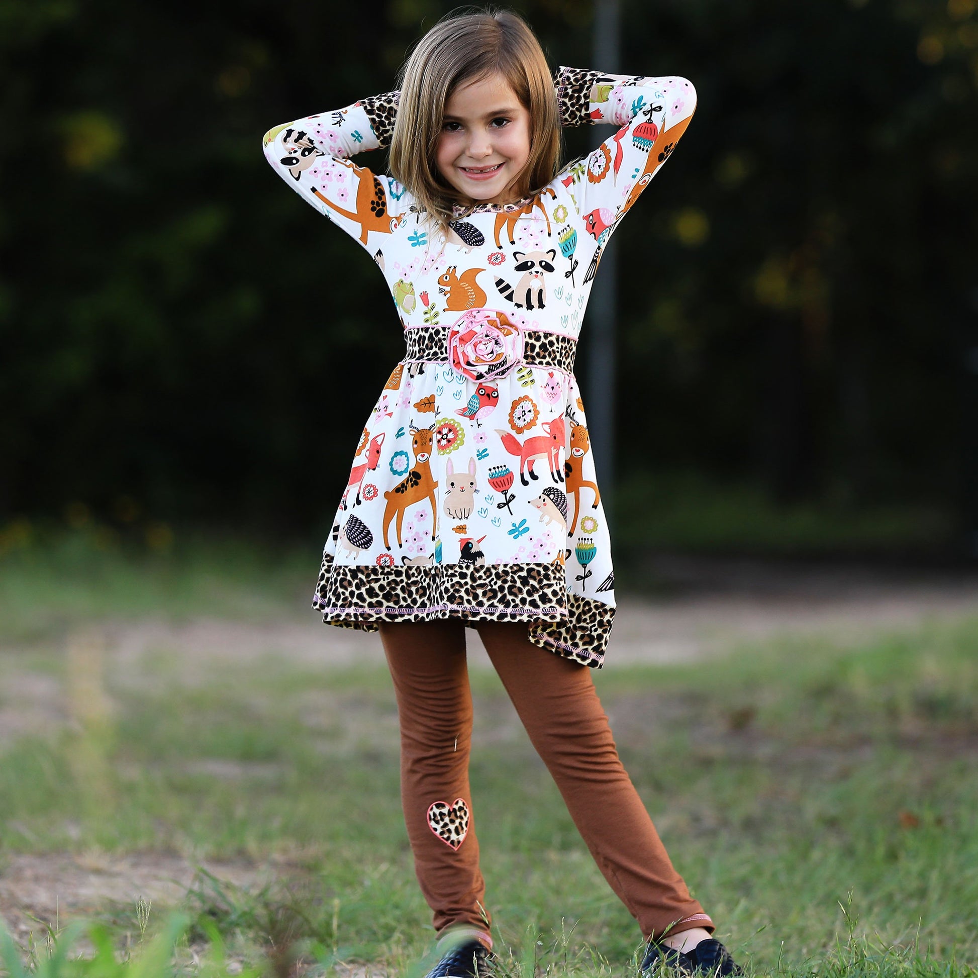 AnnLoren Big Little Girls Boutique Fall Forest Fox and Friends Dress & - Craze Trends