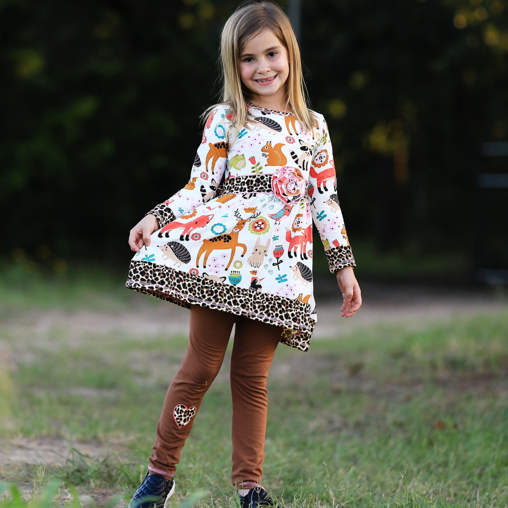 AnnLoren Big Little Girls Boutique Fall Forest Fox and Friends Dress & - Craze Trends