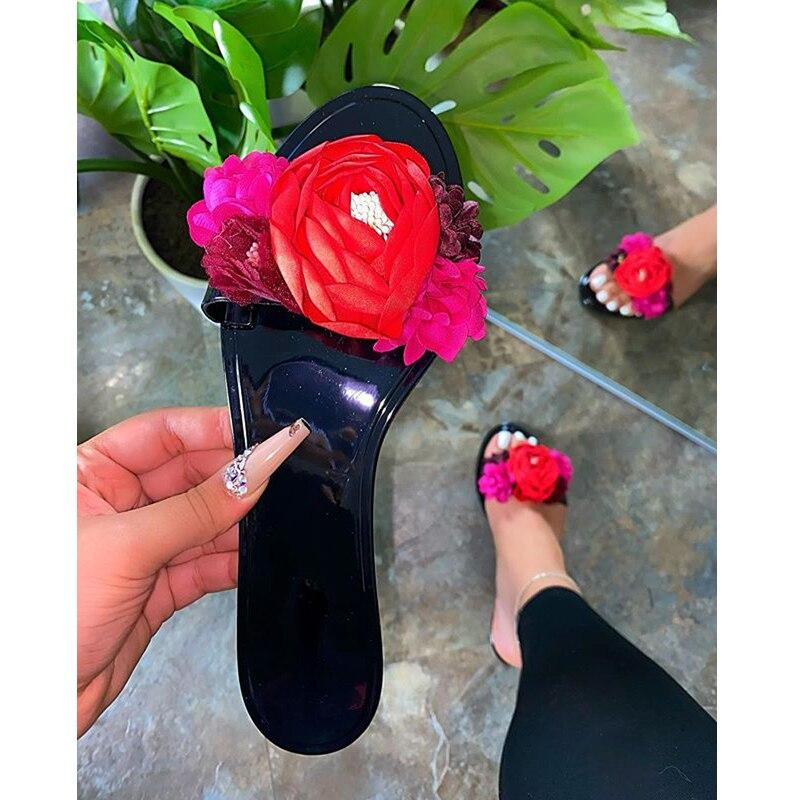 Summer Beach Slippers Transparent Flowers Women‘s Slippers