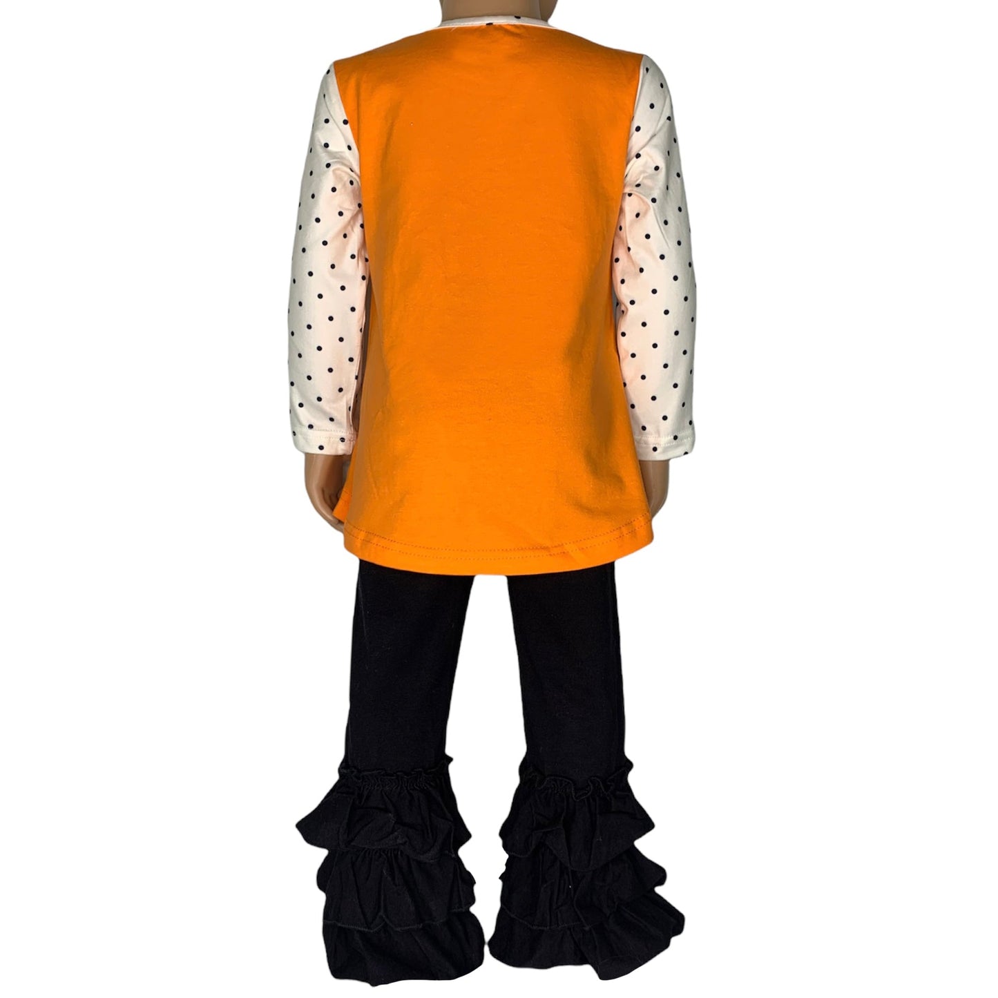 Girls Orange Pumpkin Top & Black Ruffle Pants Halloween Thanksgiving - Craze Trends