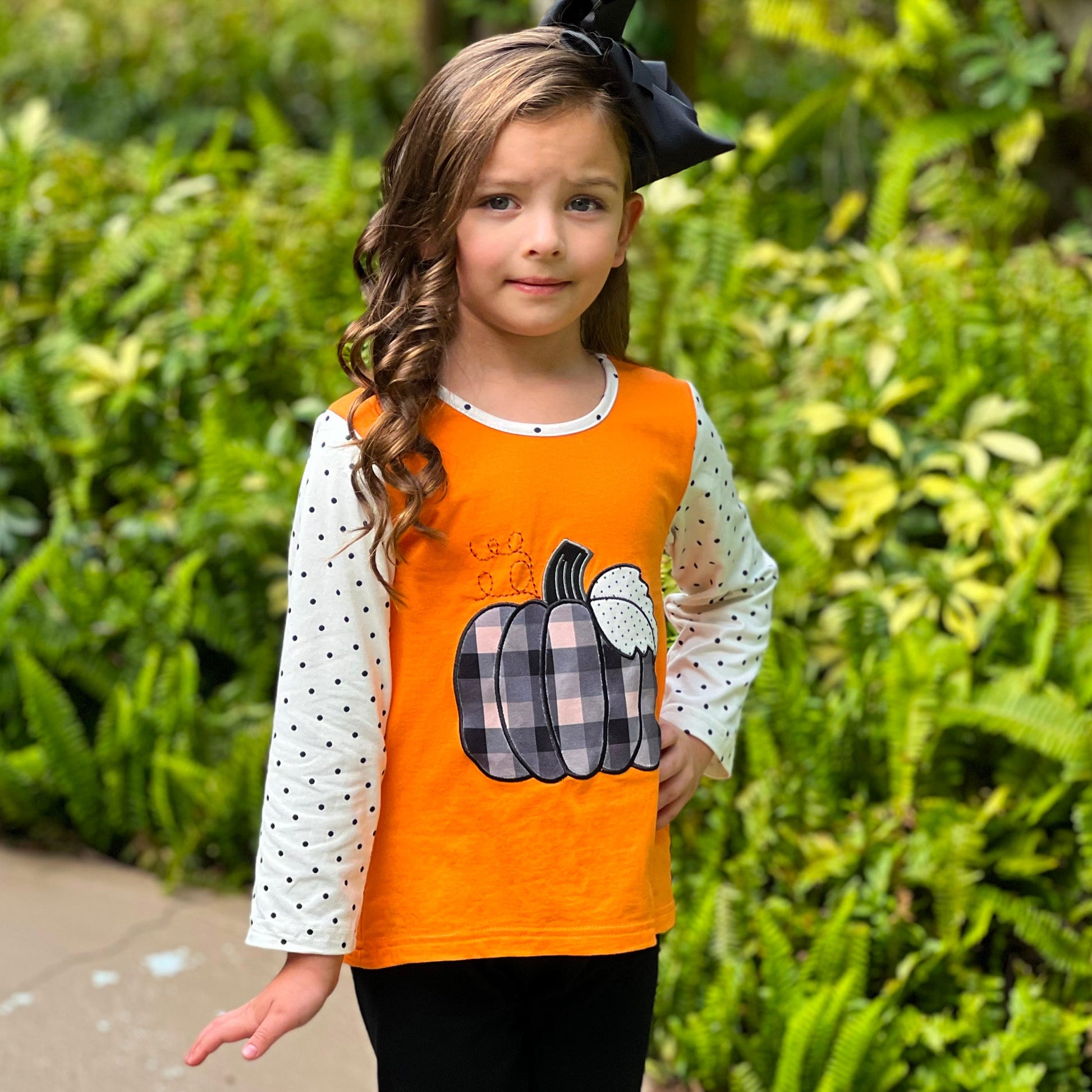 Girls Orange Pumpkin Top & Black Ruffle Pants Halloween Thanksgiving - Craze Trends