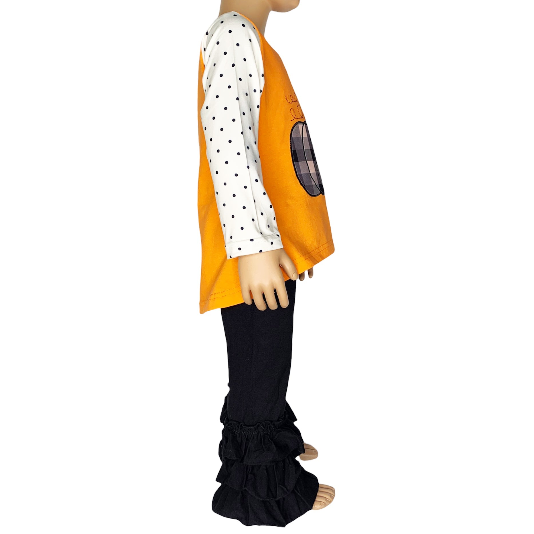 Girls Orange Pumpkin Top & Black Ruffle Pants Halloween Thanksgiving - Craze Trends