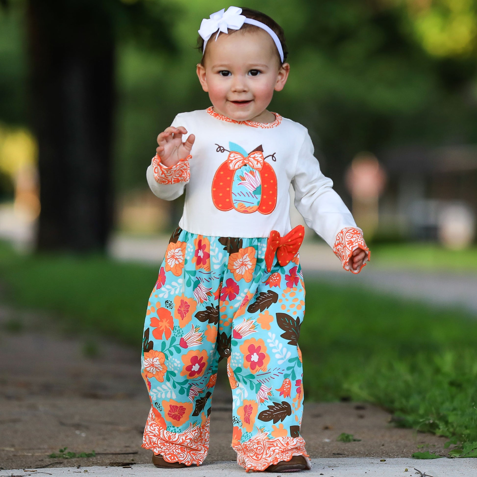 AnnLoren Baby Toddler Girls Thanksgiving Autumn Orange Pumpkin Romper - Craze Trends