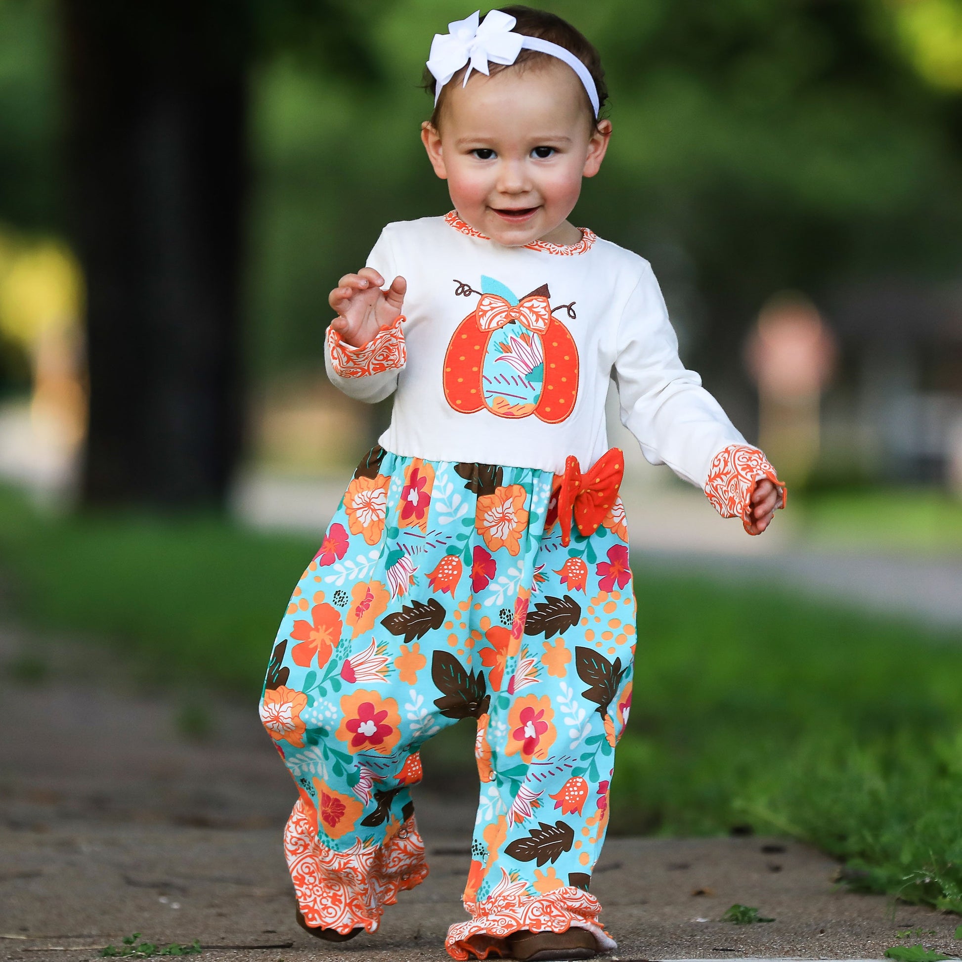 AnnLoren Baby Toddler Girls Thanksgiving Autumn Orange Pumpkin Romper - Craze Trends