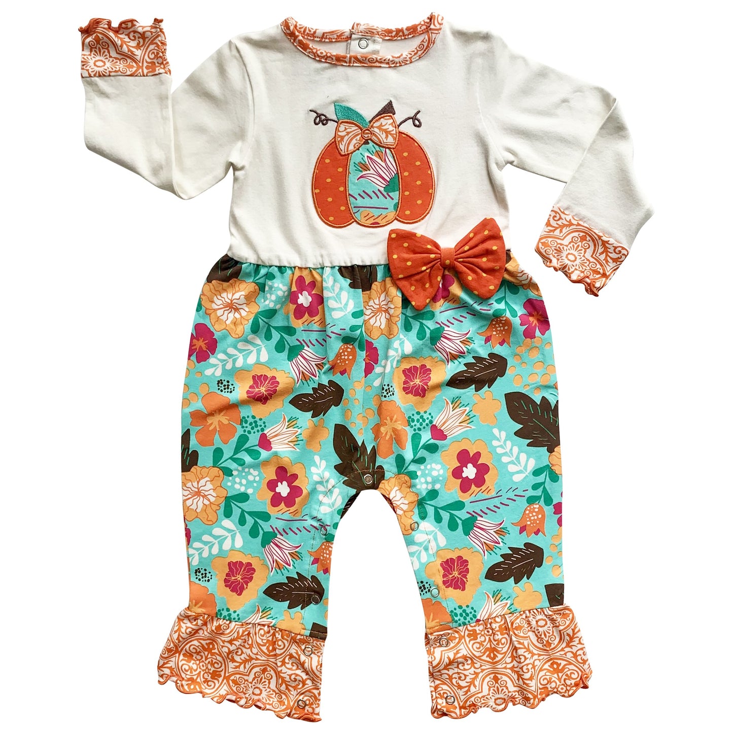 AnnLoren Baby Toddler Girls Thanksgiving Autumn Orange Pumpkin Romper - Craze Trends