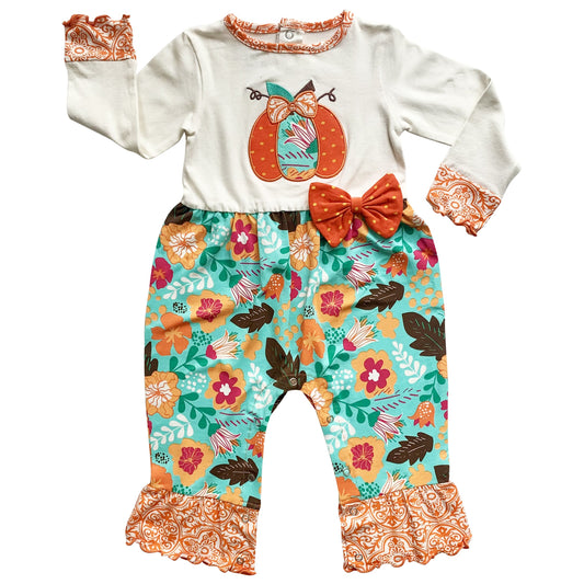 AnnLoren Baby Toddler Girls Thanksgiving Autumn Orange Pumpkin Romper - Craze Trends