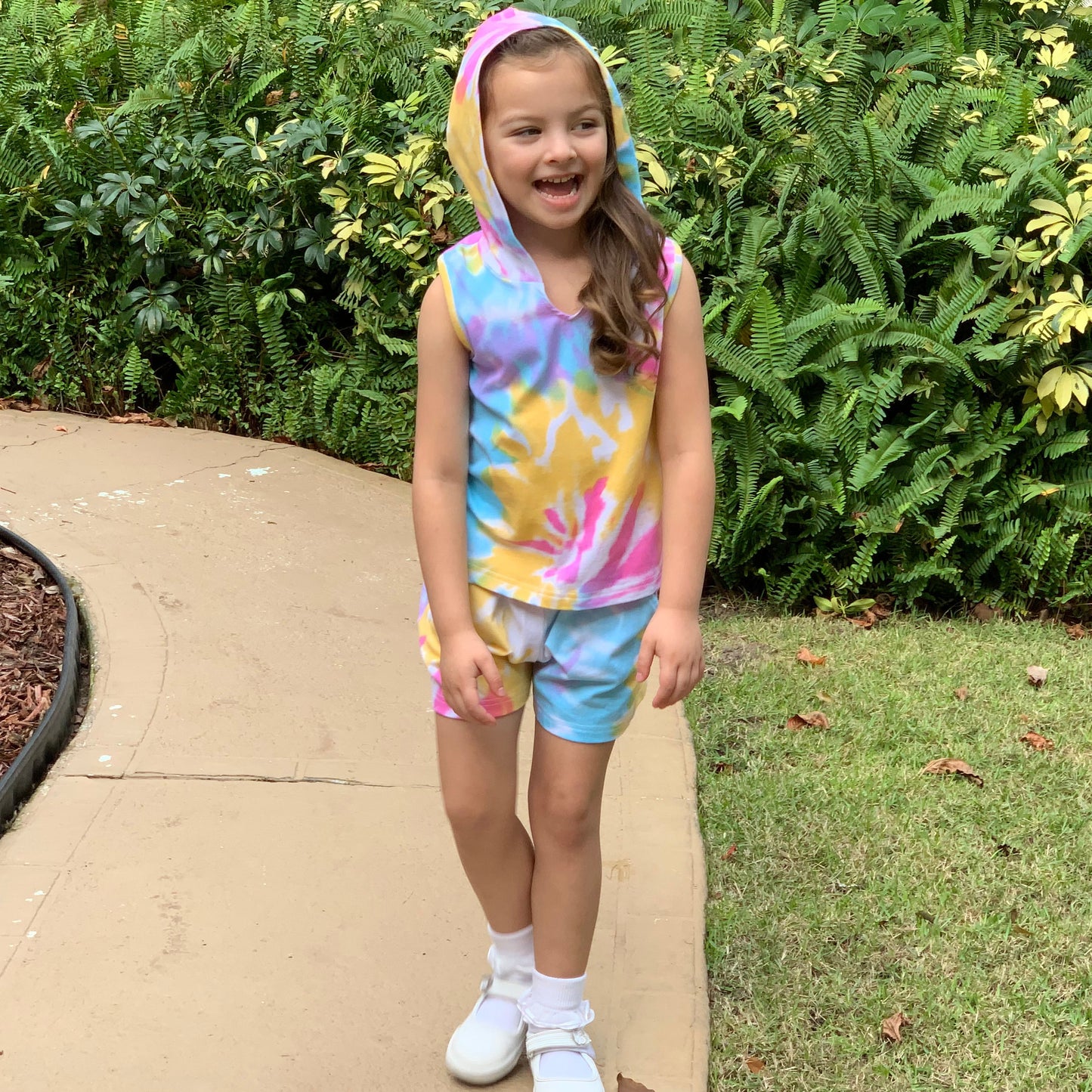 AnnLoren Girls Candy Pastel Tie Dye Cotton Hoodie Tank and Shorts Set - Craze Trends