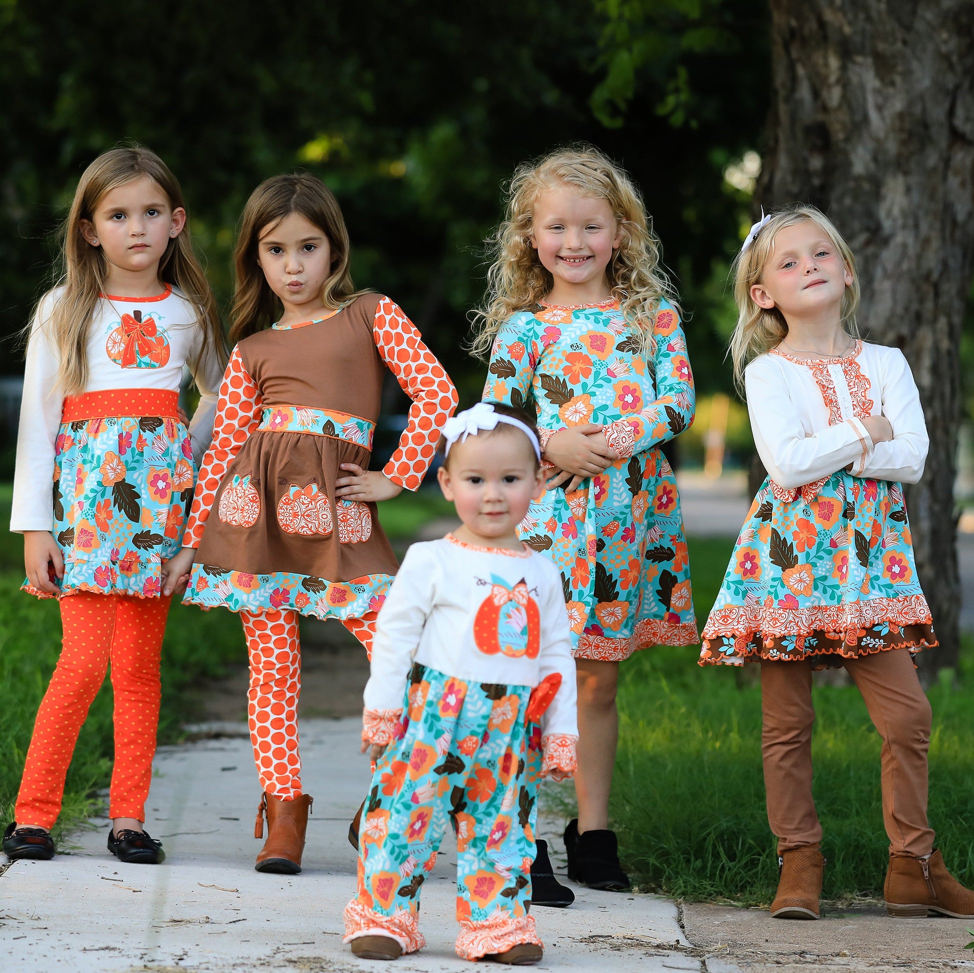 Girls Vibrant Autumn Floral Pumpkin Thanksgiving Dress & Leggings - Craze Trends