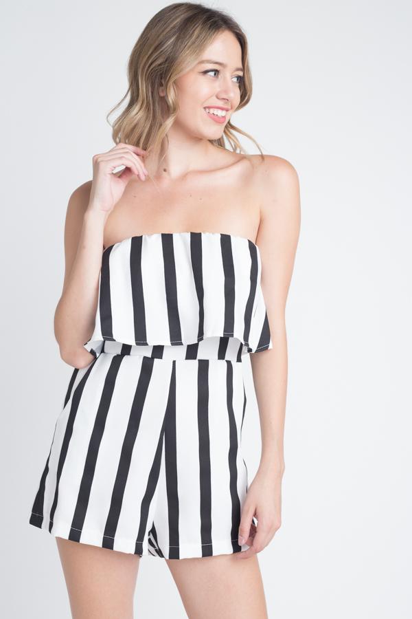 Women's Strapless Stripe Pocket Romper - Craze Trends