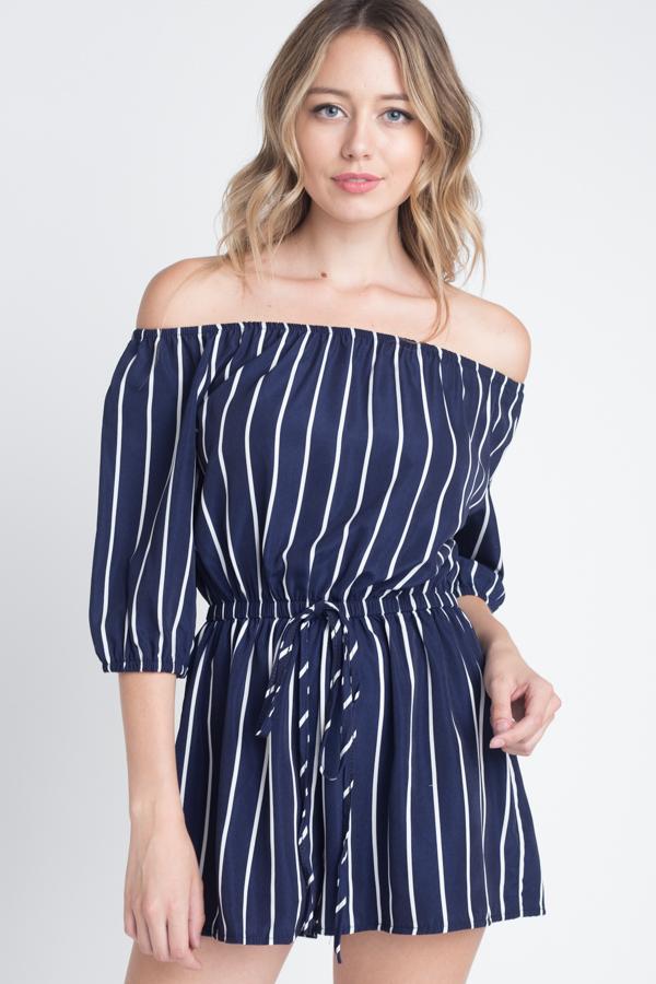 Women's Off Shoulder Stripe Romper - Craze Trends