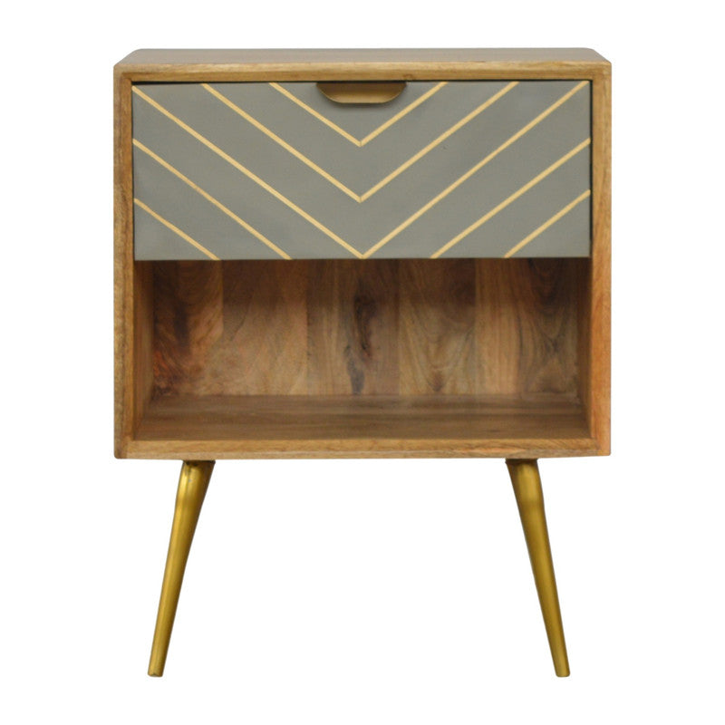 Sleek Cement Brass Inlay Bedside with Open Slot - Craze Trends