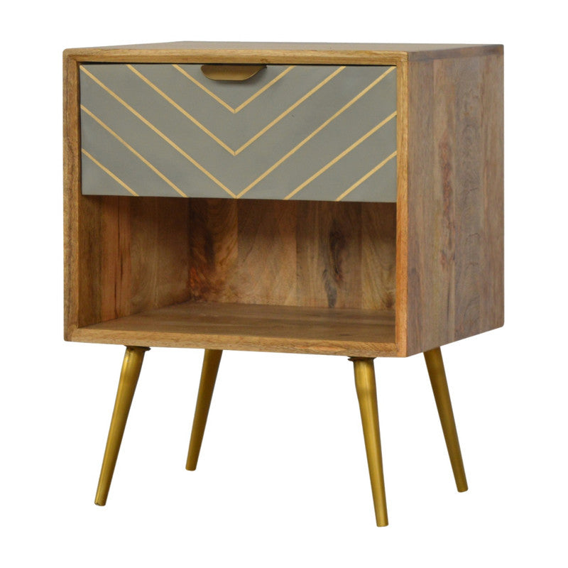 Sleek Cement Brass Inlay Bedside with Open Slot - Craze Trends