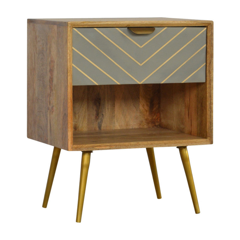 Sleek Cement Brass Inlay Bedside with Open Slot - Craze Trends