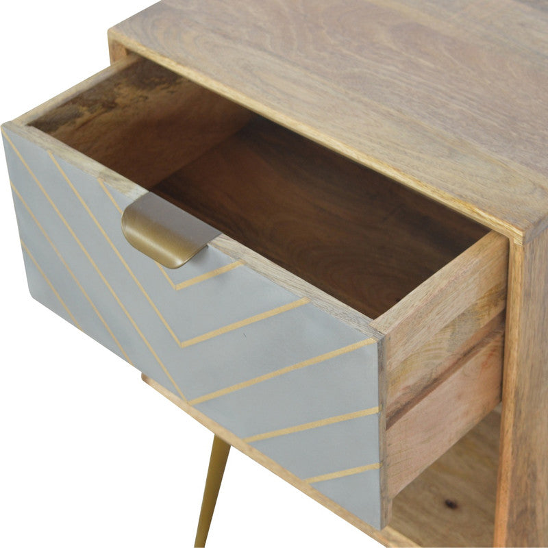 Sleek Cement Brass Inlay Bedside with Open Slot - Craze Trends