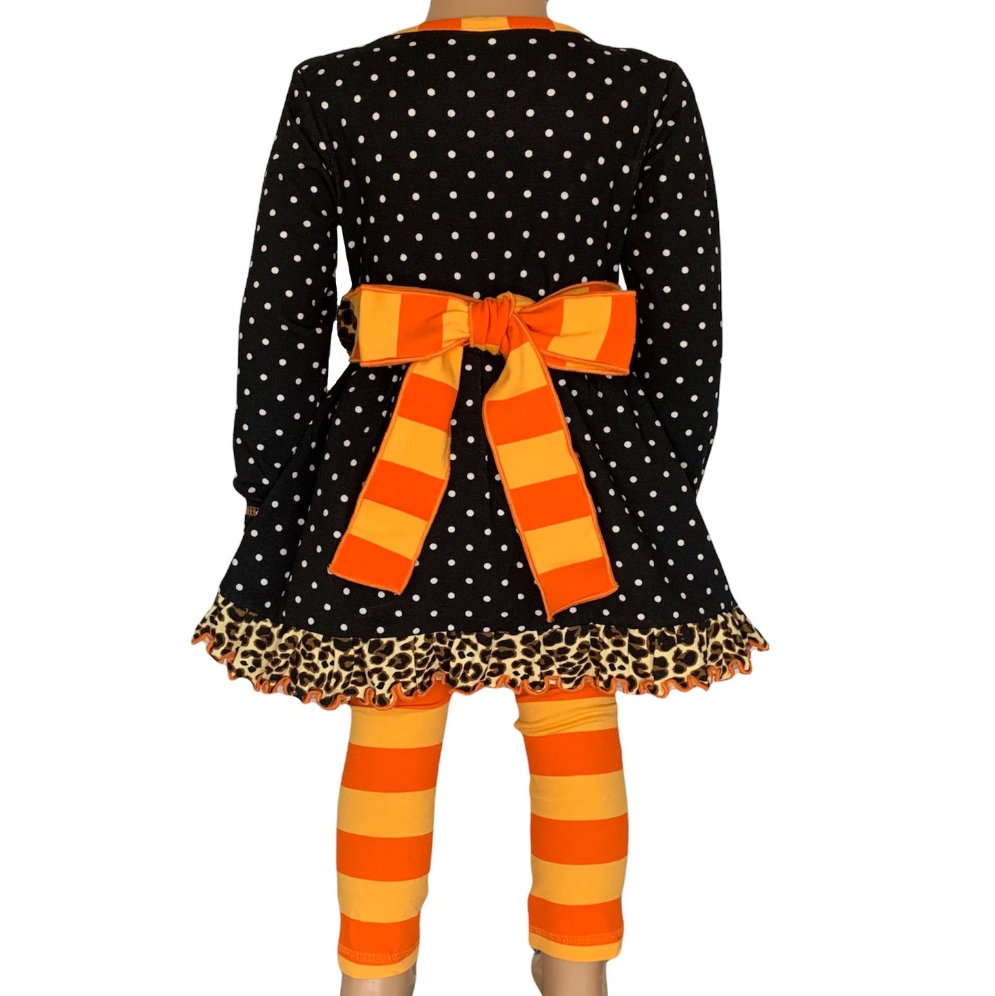 AnnLoren Girls' Halloween Orange Pumpkin Polka Dot Dress & Leggings - Craze Trends