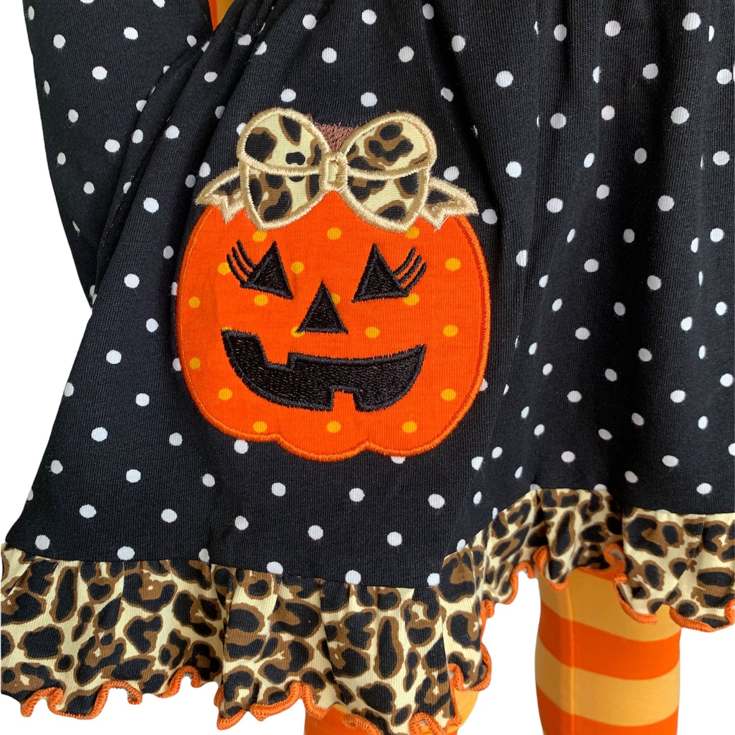 AnnLoren Girls' Halloween Orange Pumpkin Polka Dot Dress & Leggings - Craze Trends