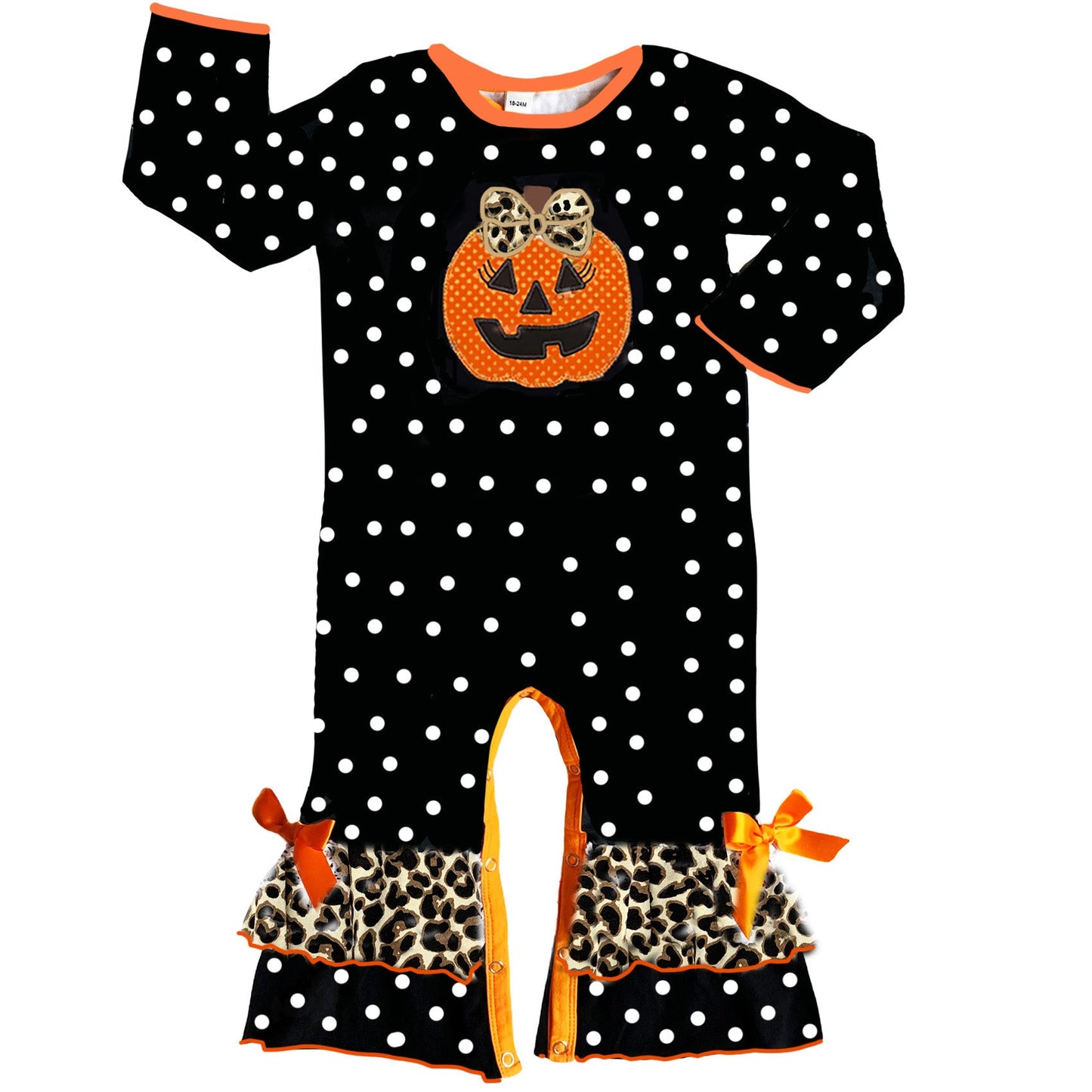 AnnLoren Baby Girls Orange pumpkin Jack O Lantern Halloween Romper - Craze Trends